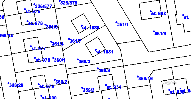Parcela st. 1031 v KÚ Nehvizdy, Katastrální mapa