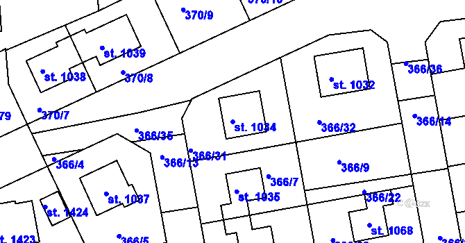 Parcela st. 1034 v KÚ Nehvizdy, Katastrální mapa