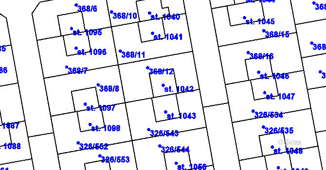 Parcela st. 1042 v KÚ Nehvizdy, Katastrální mapa