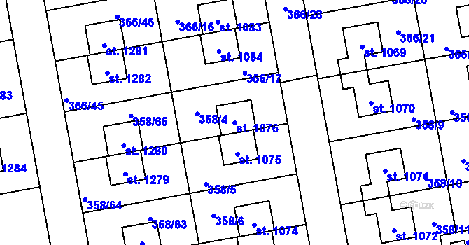 Parcela st. 1076 v KÚ Nehvizdy, Katastrální mapa