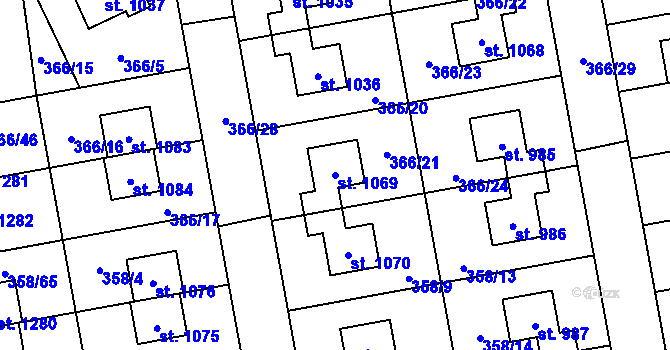 Parcela st. 1069 v KÚ Nehvizdy, Katastrální mapa