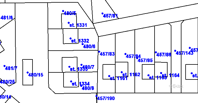 Parcela st. 457/83 v KÚ Nehvizdy, Katastrální mapa