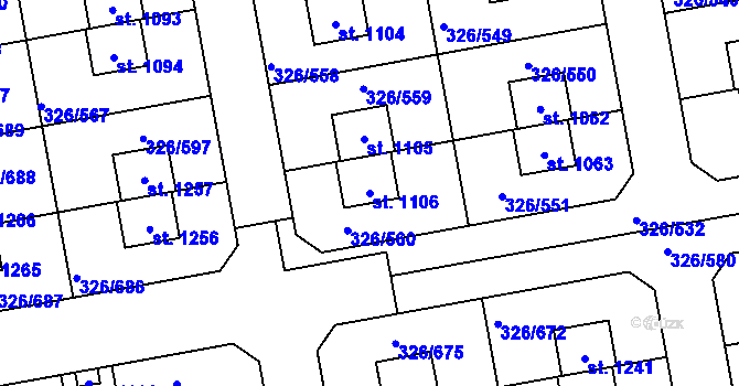 Parcela st. 1106 v KÚ Nehvizdy, Katastrální mapa