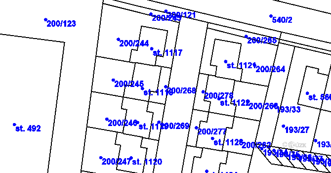 Parcela st. 200/268 v KÚ Nehvizdy, Katastrální mapa