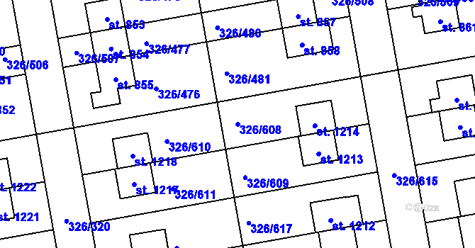 Parcela st. 326/608 v KÚ Nehvizdy, Katastrální mapa