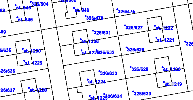 Parcela st. 326/632 v KÚ Nehvizdy, Katastrální mapa