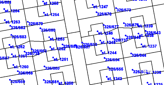Parcela st. 326/653 v KÚ Nehvizdy, Katastrální mapa