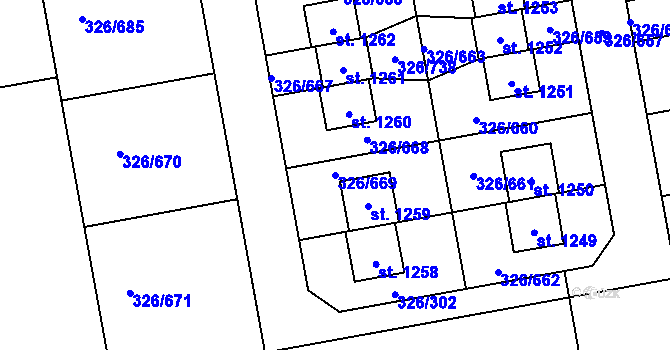 Parcela st. 326/669 v KÚ Nehvizdy, Katastrální mapa