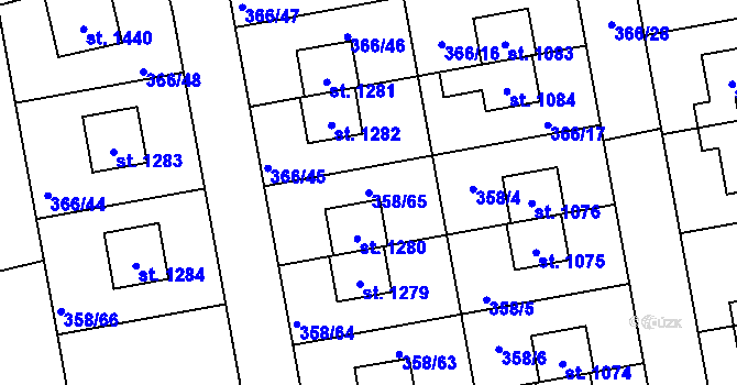 Parcela st. 358/65 v KÚ Nehvizdy, Katastrální mapa