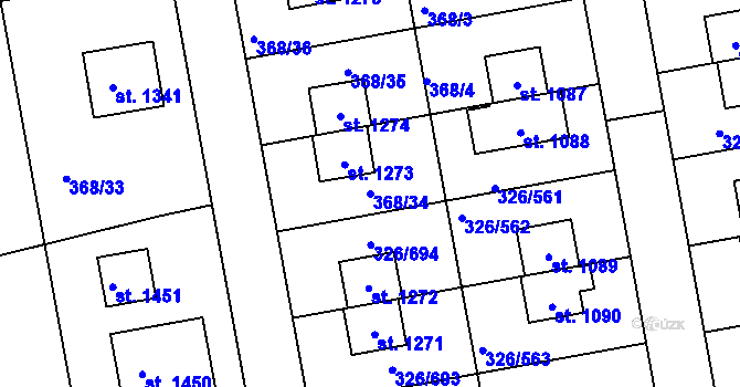 Parcela st. 368/34 v KÚ Nehvizdy, Katastrální mapa