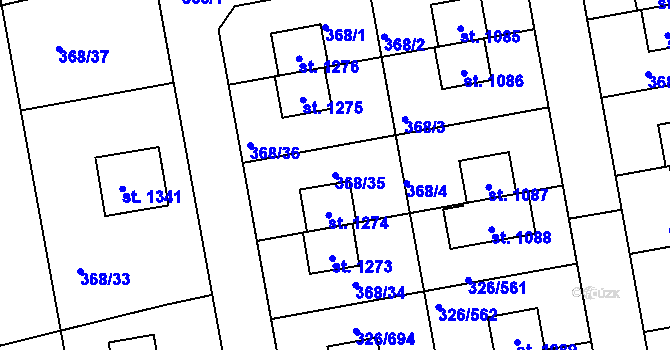 Parcela st. 368/35 v KÚ Nehvizdy, Katastrální mapa