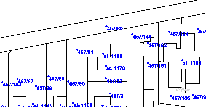 Parcela st. 1169 v KÚ Nehvizdy, Katastrální mapa