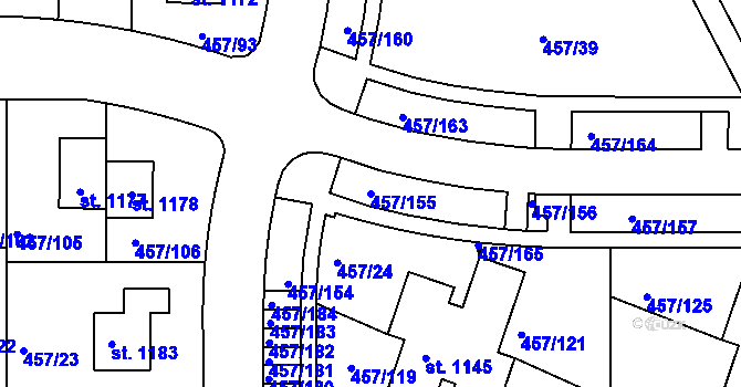 Parcela st. 457/155 v KÚ Nehvizdy, Katastrální mapa