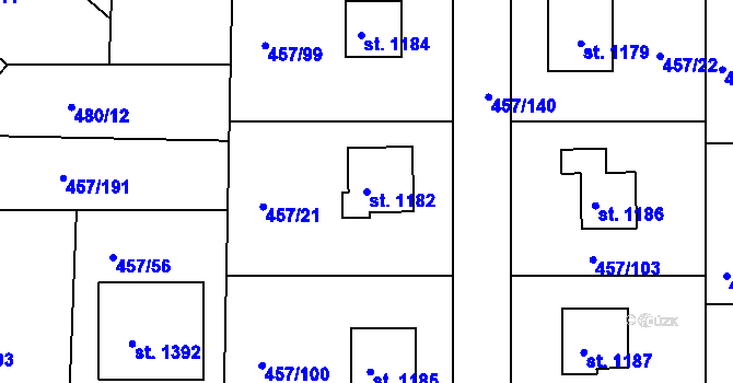 Parcela st. 1182 v KÚ Nehvizdy, Katastrální mapa