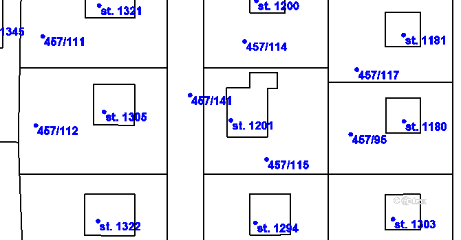 Parcela st. 1201 v KÚ Nehvizdy, Katastrální mapa