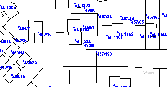 Parcela st. 480/8 v KÚ Nehvizdy, Katastrální mapa