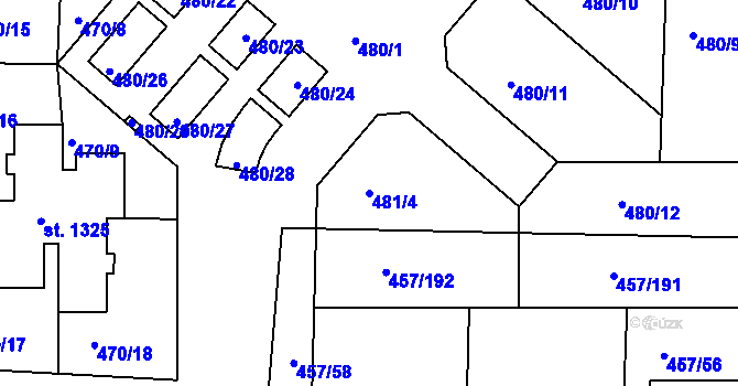 Parcela st. 481/4 v KÚ Nehvizdy, Katastrální mapa