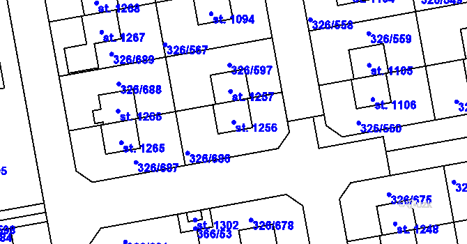 Parcela st. 1256 v KÚ Nehvizdy, Katastrální mapa