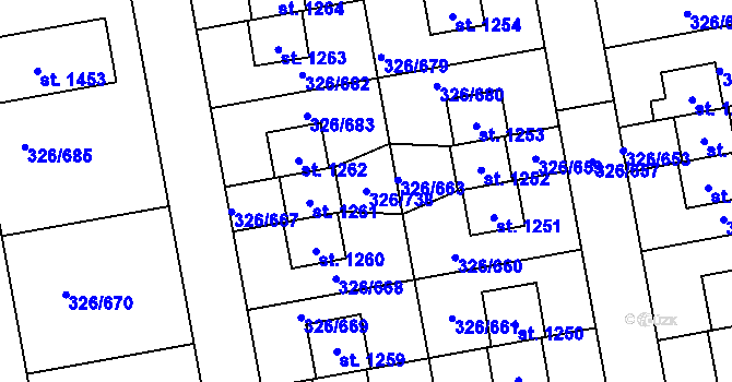 Parcela st. 326/738 v KÚ Nehvizdy, Katastrální mapa
