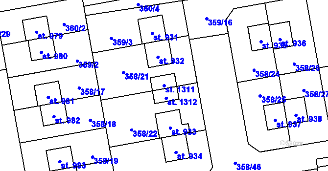 Parcela st. 1311 v KÚ Nehvizdy, Katastrální mapa