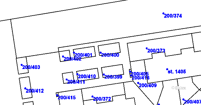 Parcela st. 200/400 v KÚ Nehvizdy, Katastrální mapa