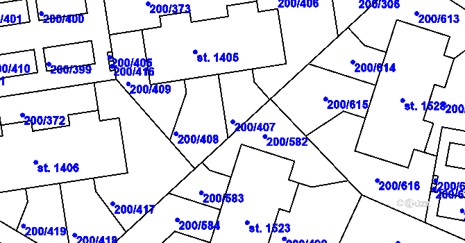 Parcela st. 200/407 v KÚ Nehvizdy, Katastrální mapa
