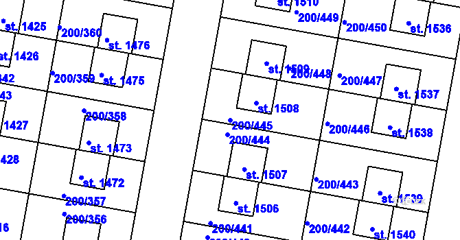Parcela st. 200/445 v KÚ Nehvizdy, Katastrální mapa
