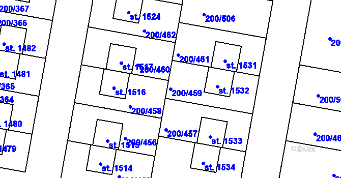 Parcela st. 200/459 v KÚ Nehvizdy, Katastrální mapa