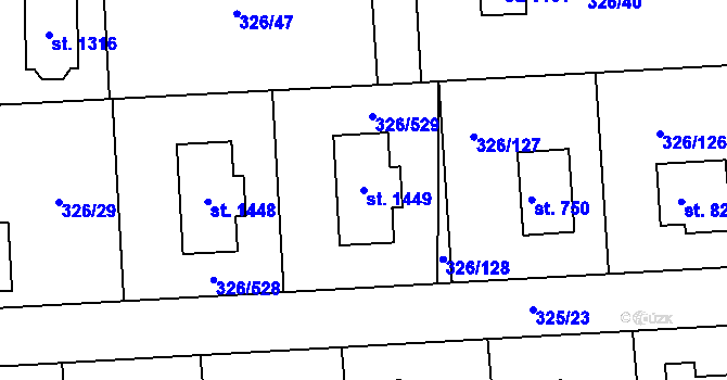 Parcela st. 1449 v KÚ Nehvizdy, Katastrální mapa