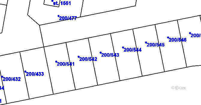 Parcela st. 200/543 v KÚ Nehvizdy, Katastrální mapa