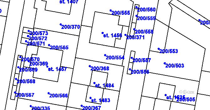 Parcela st. 200/554 v KÚ Nehvizdy, Katastrální mapa