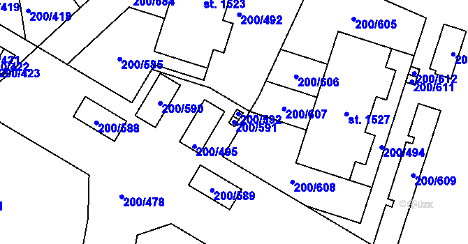 Parcela st. 200/591 v KÚ Nehvizdy, Katastrální mapa