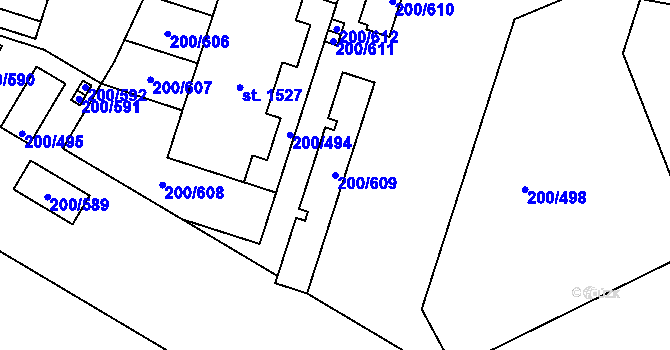 Parcela st. 200/609 v KÚ Nehvizdy, Katastrální mapa