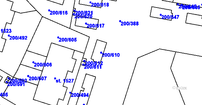 Parcela st. 200/610 v KÚ Nehvizdy, Katastrální mapa