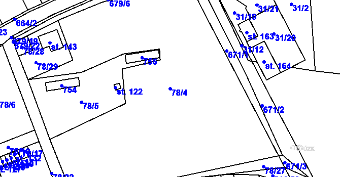 Parcela st. 78/4 v KÚ Lubno u Nechanic, Katastrální mapa