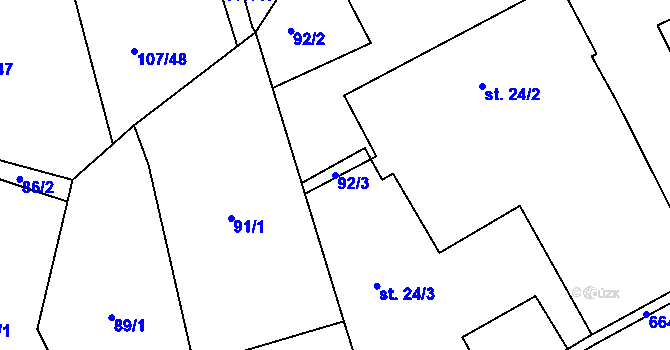 Parcela st. 92/3 v KÚ Lubno u Nechanic, Katastrální mapa