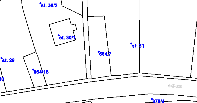 Parcela st. 664/7 v KÚ Lubno u Nechanic, Katastrální mapa