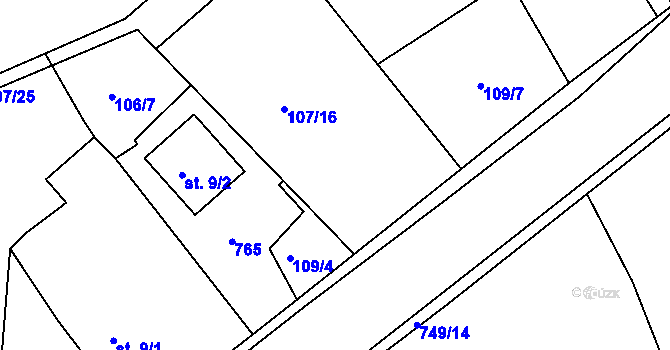 Parcela st. 109/5 v KÚ Lubno u Nechanic, Katastrální mapa
