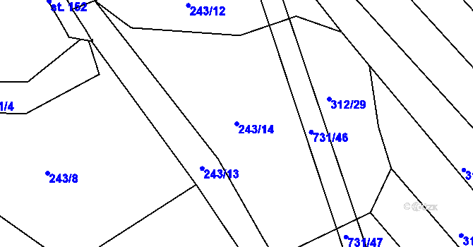 Parcela st. 243/14 v KÚ Lubno u Nechanic, Katastrální mapa