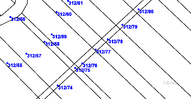 Parcela st. 312/77 v KÚ Lubno u Nechanic, Katastrální mapa