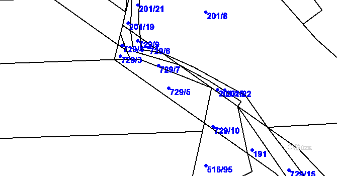 Parcela st. 729/5 v KÚ Lubno u Nechanic, Katastrální mapa