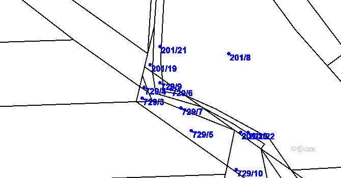 Parcela st. 729/6 v KÚ Lubno u Nechanic, Katastrální mapa