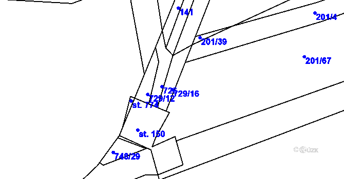 Parcela st. 729/16 v KÚ Lubno u Nechanic, Katastrální mapa