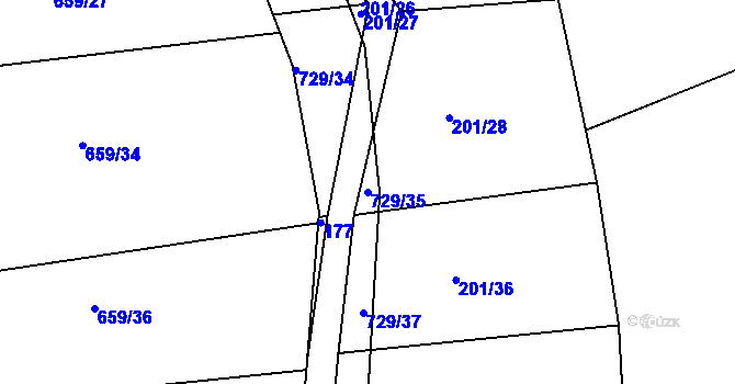 Parcela st. 729/35 v KÚ Lubno u Nechanic, Katastrální mapa