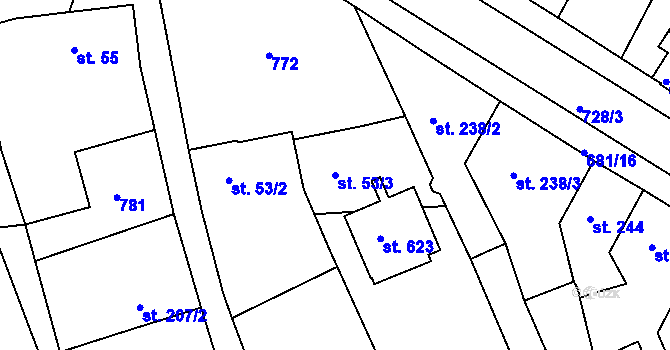 Parcela st. 53/3 v KÚ Nechanice, Katastrální mapa