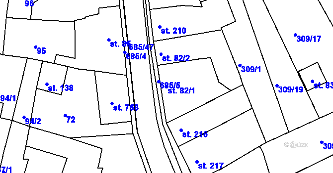 Parcela st. 82/1 v KÚ Nechanice, Katastrální mapa