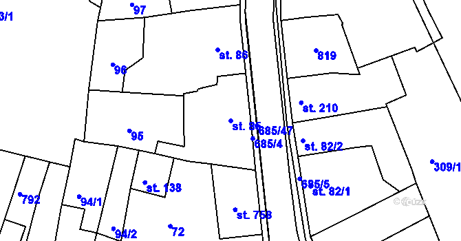 Parcela st. 85 v KÚ Nechanice, Katastrální mapa