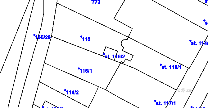 Parcela st. 116/2 v KÚ Nechanice, Katastrální mapa