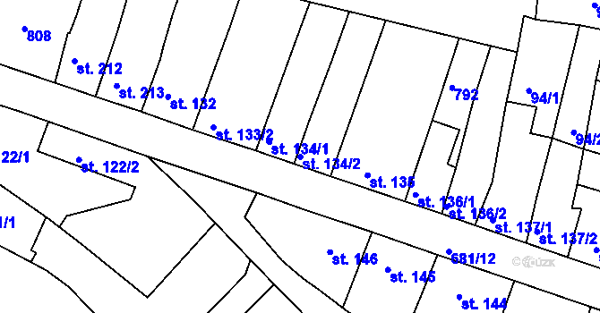 Parcela st. 134/2 v KÚ Nechanice, Katastrální mapa