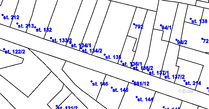 Parcela st. 135 v KÚ Nechanice, Katastrální mapa